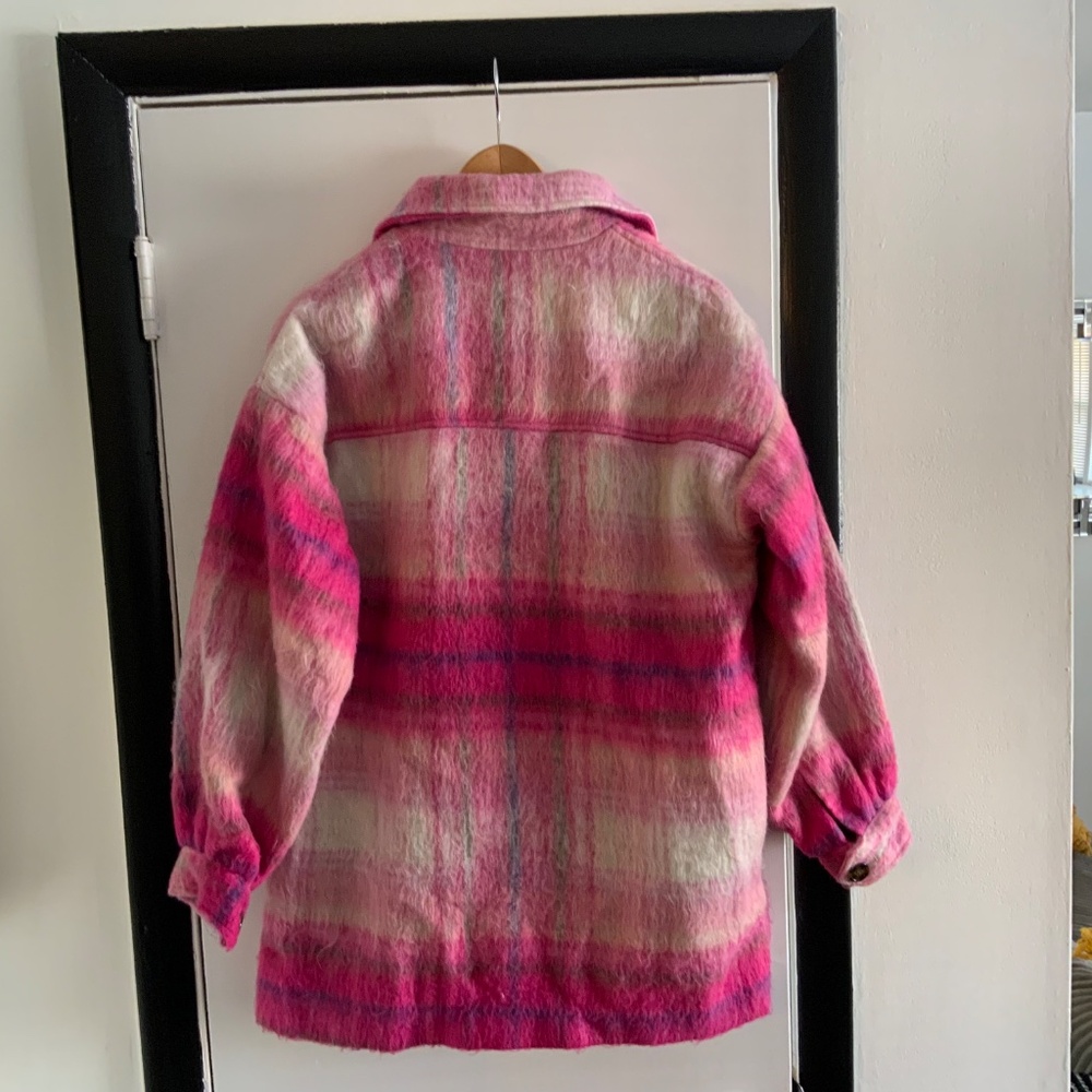 Forever 21 Pink Plaid Shacket Jacket | Cozy Fuzzy Overshirt | Size M - Picture 3 of 3
